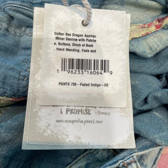 NWT Magnolia Pearl Sea Dragon Applique Miners Denims Faded Indigo Patches OS - Picture 16 of 16